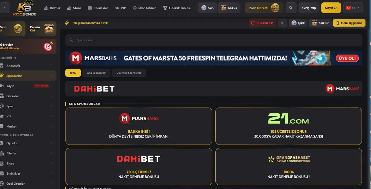 Kodbende sponsorlari ve bonus firsatlari